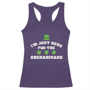 Funny Irish St Patricks Day Racerback Tank Top I'm Just Here For The Shenanigans Shamrock TS10 Purple Print Your Wear