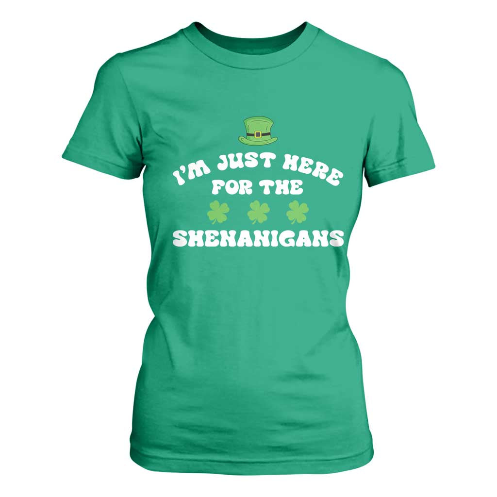 Funny Irish St Patricks Day T Shirt For Women I'm Just Here For The Shenanigans Shamrock TS10 Irish Green Print Your Wear