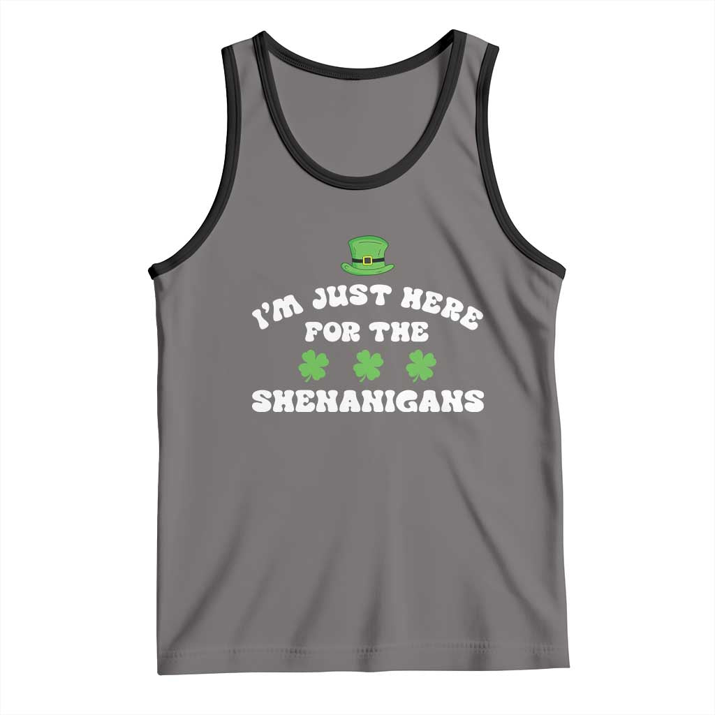 Funny Irish St Patricks Day Tank Top I'm Just Here For The Shenanigans Shamrock TS10 Deep Heather Black Print Your Wear