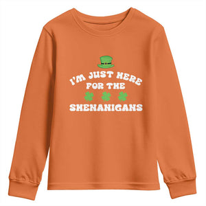 Funny Irish St Patricks Day Youth Sweatshirt I'm Just Here For The Shenanigans Shamrock TS10 Orange Print Your Wear
