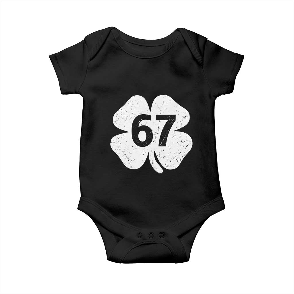 Funny Irish St Patricks Day Shamrock 67 Baby Onesie Six Seven 6 7 Meme Gen Alpha Slang TS10 Black Print Your Wear