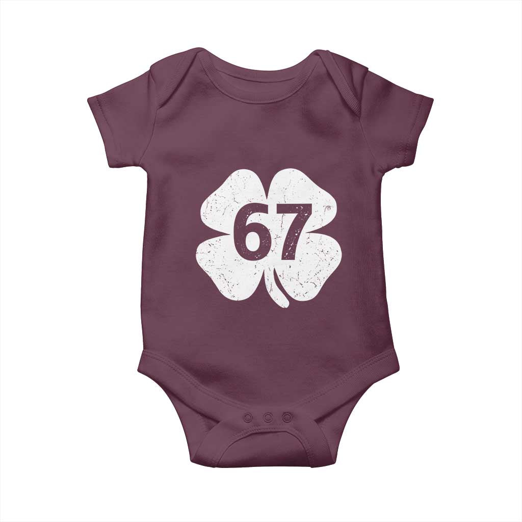 Funny Irish St Patricks Day Shamrock 67 Baby Onesie Six Seven 6 7 Meme Gen Alpha Slang TS10 Maroon Print Your Wear