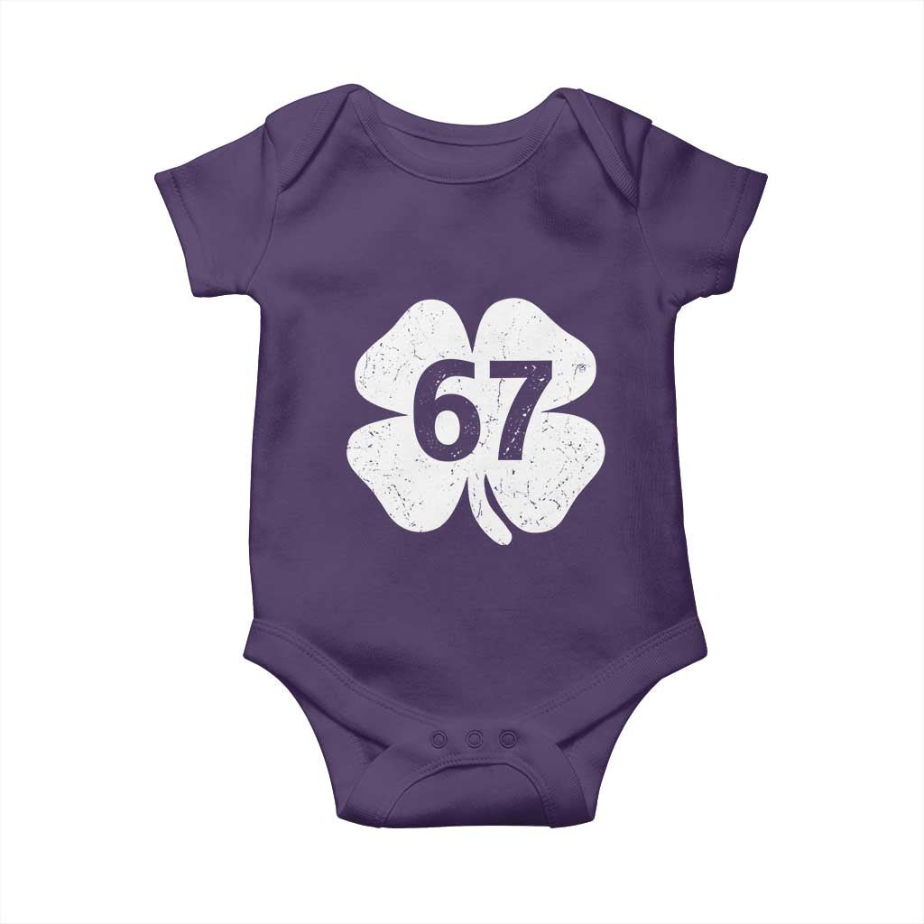Funny Irish St Patricks Day Shamrock 67 Baby Onesie Six Seven 6 7 Meme Gen Alpha Slang TS10 Purple Print Your Wear