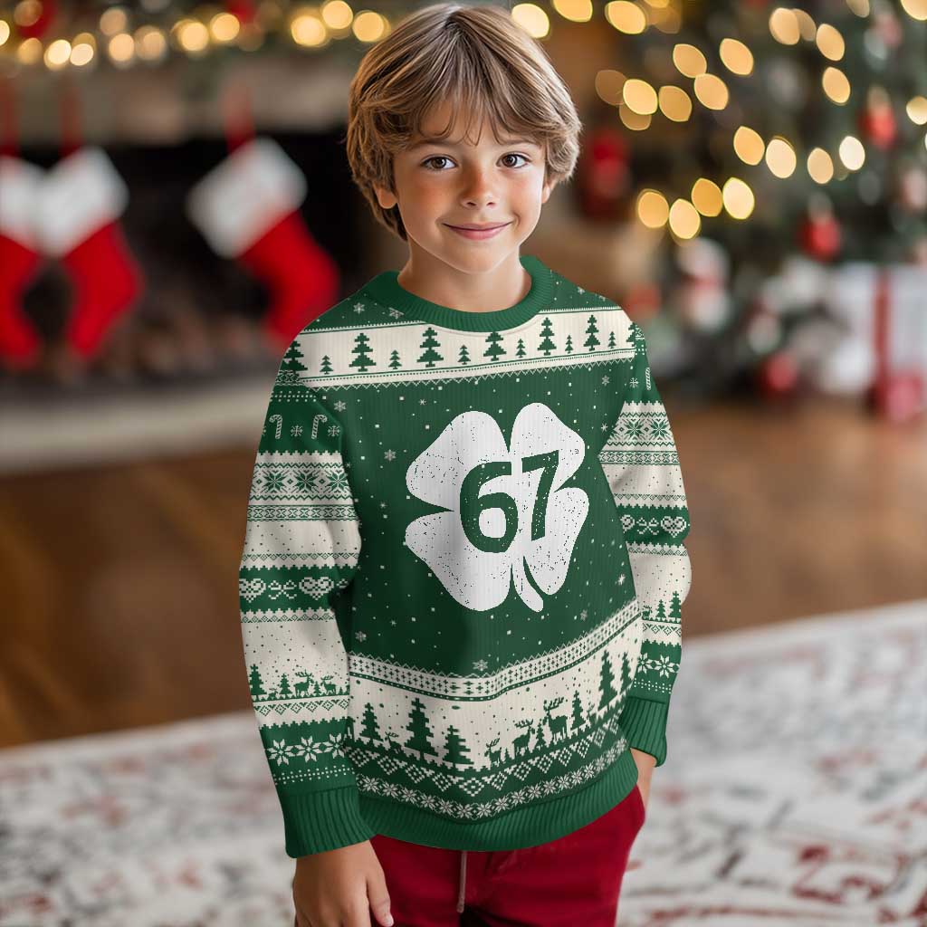 Funny Irish St Patricks Day Shamrock 67 Ugly Christmas Sweater Six Seven 6 7 Meme Gen Alpha Slang TS10 Forest Green Beige Print Your Wear