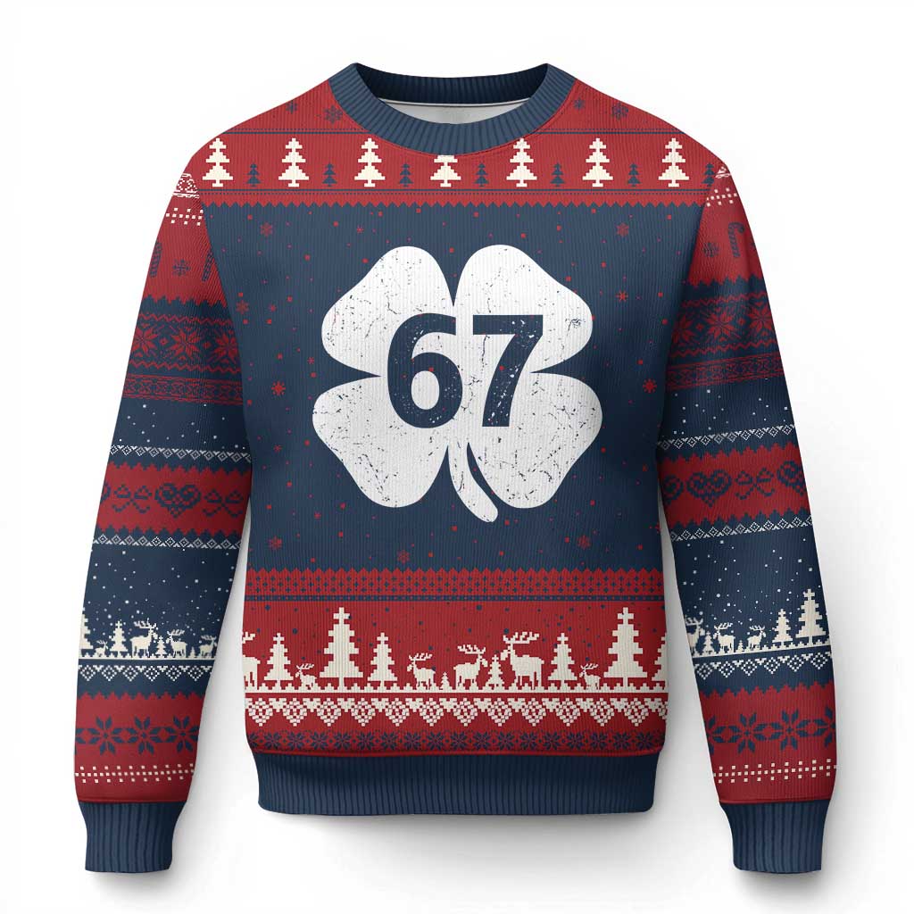 Funny Irish St Patricks Day Shamrock 67 Ugly Christmas Sweater Six Seven 6 7 Meme Gen Alpha Slang TS10 Navy Red Print Your Wear