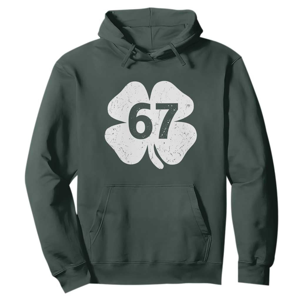 Funny Irish St Patricks Day Shamrock 67 Hoodie Six Seven 6 7 Meme Gen Alpha Slang TS10 Dark Forest Green Print Your Wear