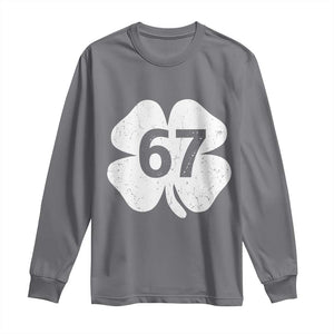 Funny Irish St Patricks Day Shamrock 67 Long Sleeve Shirt Six Seven 6 7 Meme Gen Alpha Slang TS10 Charcoal Print Your Wear