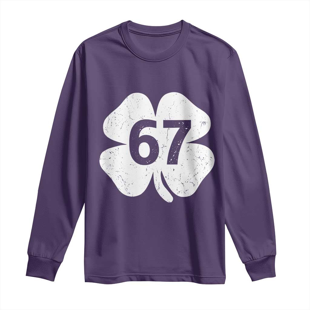 Funny Irish St Patricks Day Shamrock 67 Long Sleeve Shirt Six Seven 6 7 Meme Gen Alpha Slang TS10 Purple Print Your Wear