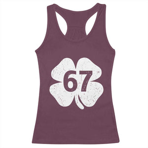 Funny Irish St Patricks Day Shamrock 67 Racerback Tank Top Six Seven 6 7 Meme Gen Alpha Slang TS10 Maroon Print Your Wear