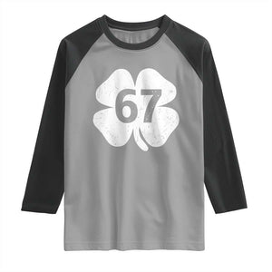 Funny Irish St Patricks Day Shamrock 67 Raglan Shirt Six Seven 6 7 Meme Gen Alpha Slang TS10 Sport Gray Black Print Your Wear
