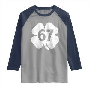 Funny Irish St Patricks Day Shamrock 67 Raglan Shirt Six Seven 6 7 Meme Gen Alpha Slang TS10 Sport Gray Navy Print Your Wear