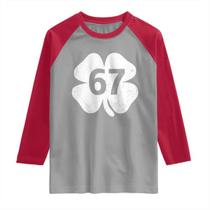Funny Irish St Patricks Day Shamrock 67 Raglan Shirt Six Seven 6 7 Meme Gen Alpha Slang TS10 Sport Gray Red Print Your Wear