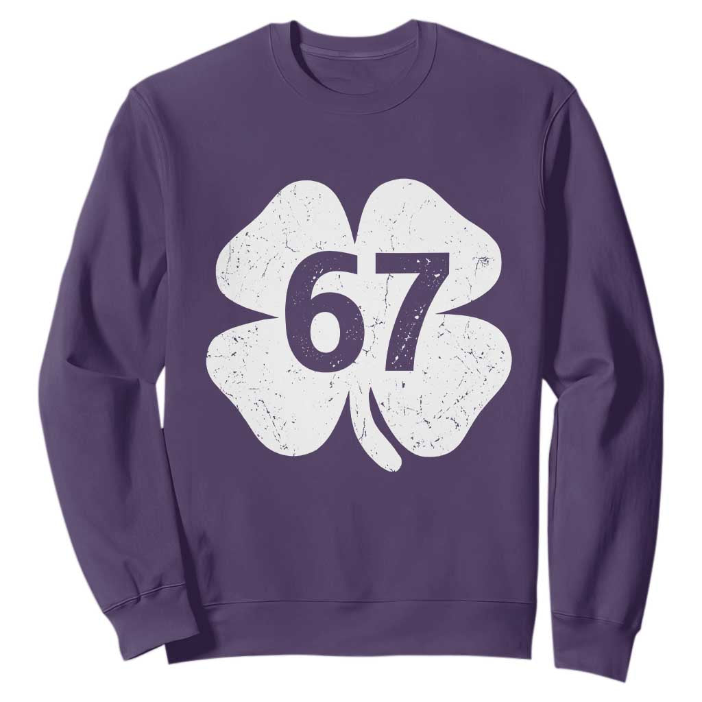 Funny Irish St Patricks Day Shamrock 67 Sweatshirt Six Seven 6 7 Meme Gen Alpha Slang TS10 Purple Print Your Wear