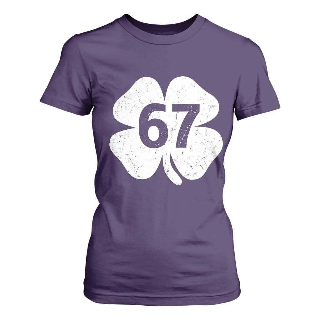 Funny Irish St Patricks Day Shamrock 67 T Shirt For Women Six Seven 6 7 Meme Gen Alpha Slang TS10 Purple Print Your Wear