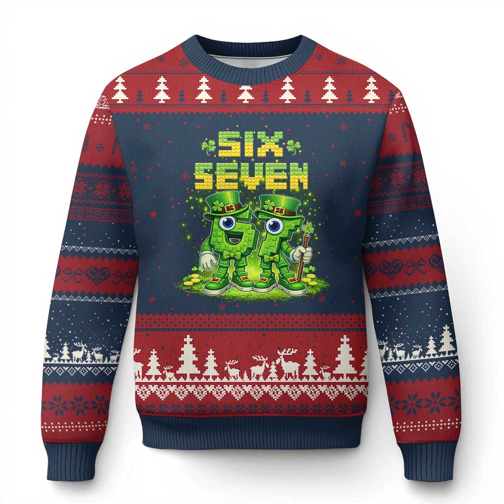 Funny Irish St Patricks Day 67 Ugly Christmas Sweater Six Seven Brainrot Italian Gaming 6 7 Meme Gen Alpha Slang TS10 Navy Red Print Your Wear