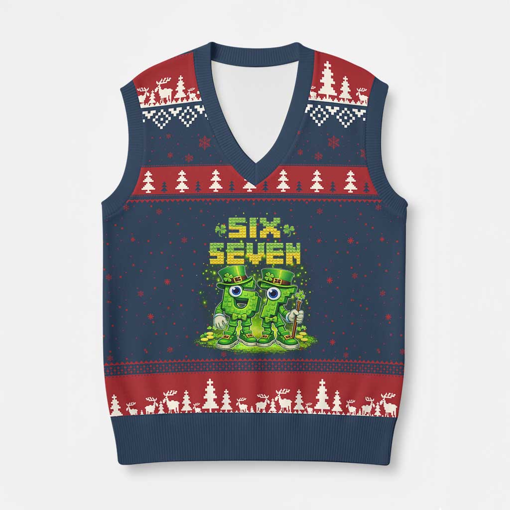 Funny Irish St Patricks Day 67 V-Neck Knit Sweater Vest Six Seven Brainrot Italian Gaming 6 7 Meme Gen Alpha Slang TS10 Navy Red Print Your Wear