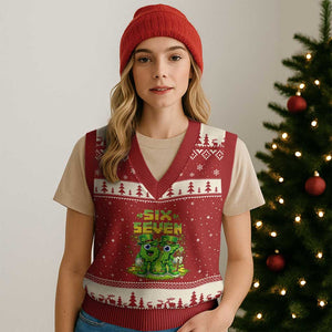 Funny Irish St Patricks Day 67 V-Neck Knit Sweater Vest Six Seven Brainrot Italian Gaming 6 7 Meme Gen Alpha Slang TS10 Red Beige Print Your Wear