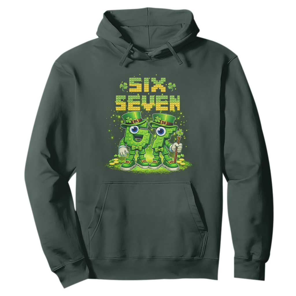 Funny Irish St Patricks Day 67 Hoodie Six Seven Brainrot Italian Gaming 6 7 Meme Gen Alpha Slang TS10 Dark Forest Green Print Your Wear