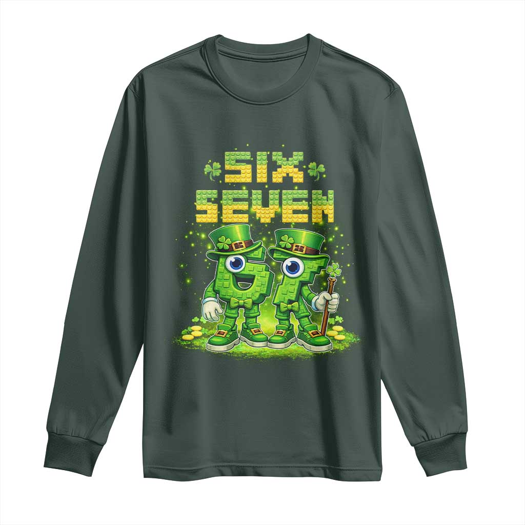 Funny Irish St Patricks Day 67 Long Sleeve Shirt Six Seven Brainrot Italian Gaming 6 7 Meme Gen Alpha Slang TS10 Dark Forest Green Print Your Wear