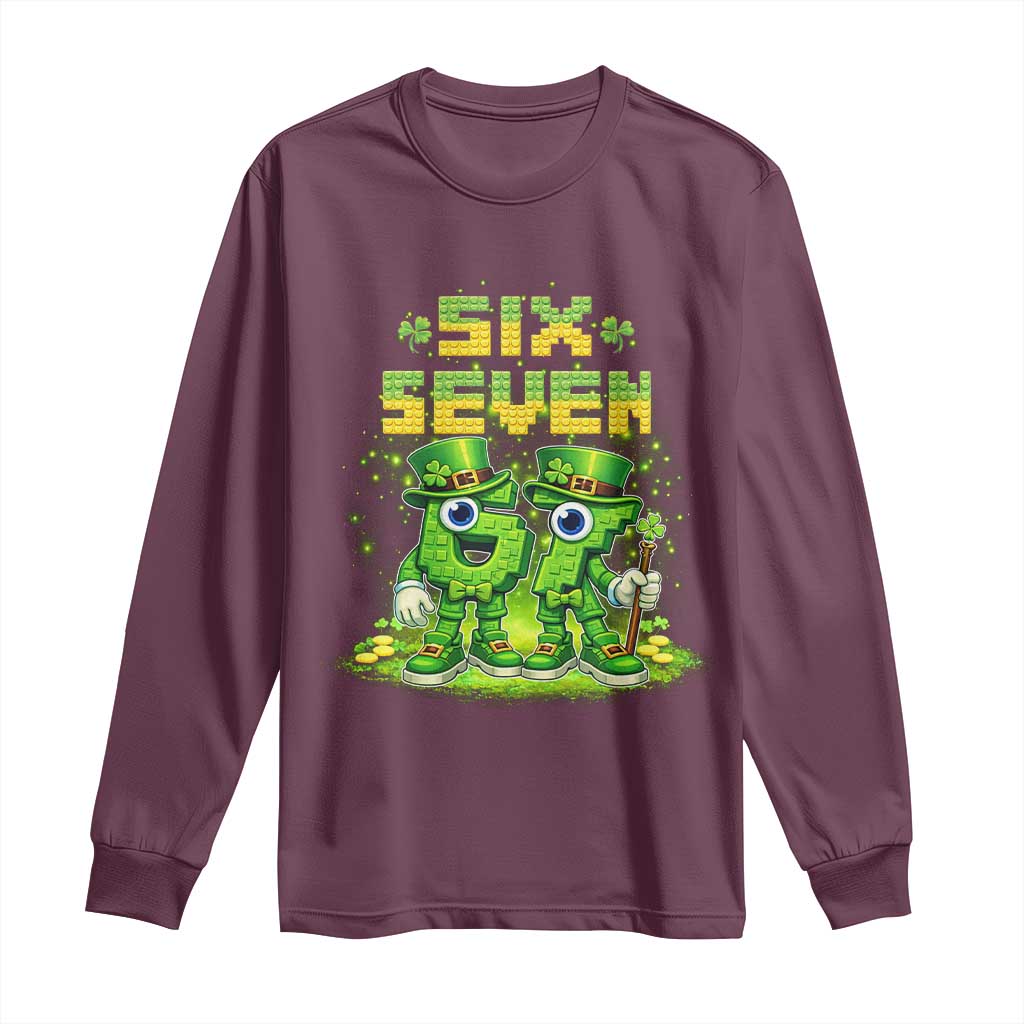 Funny Irish St Patricks Day 67 Long Sleeve Shirt Six Seven Brainrot Italian Gaming 6 7 Meme Gen Alpha Slang TS10 Maroon Print Your Wear