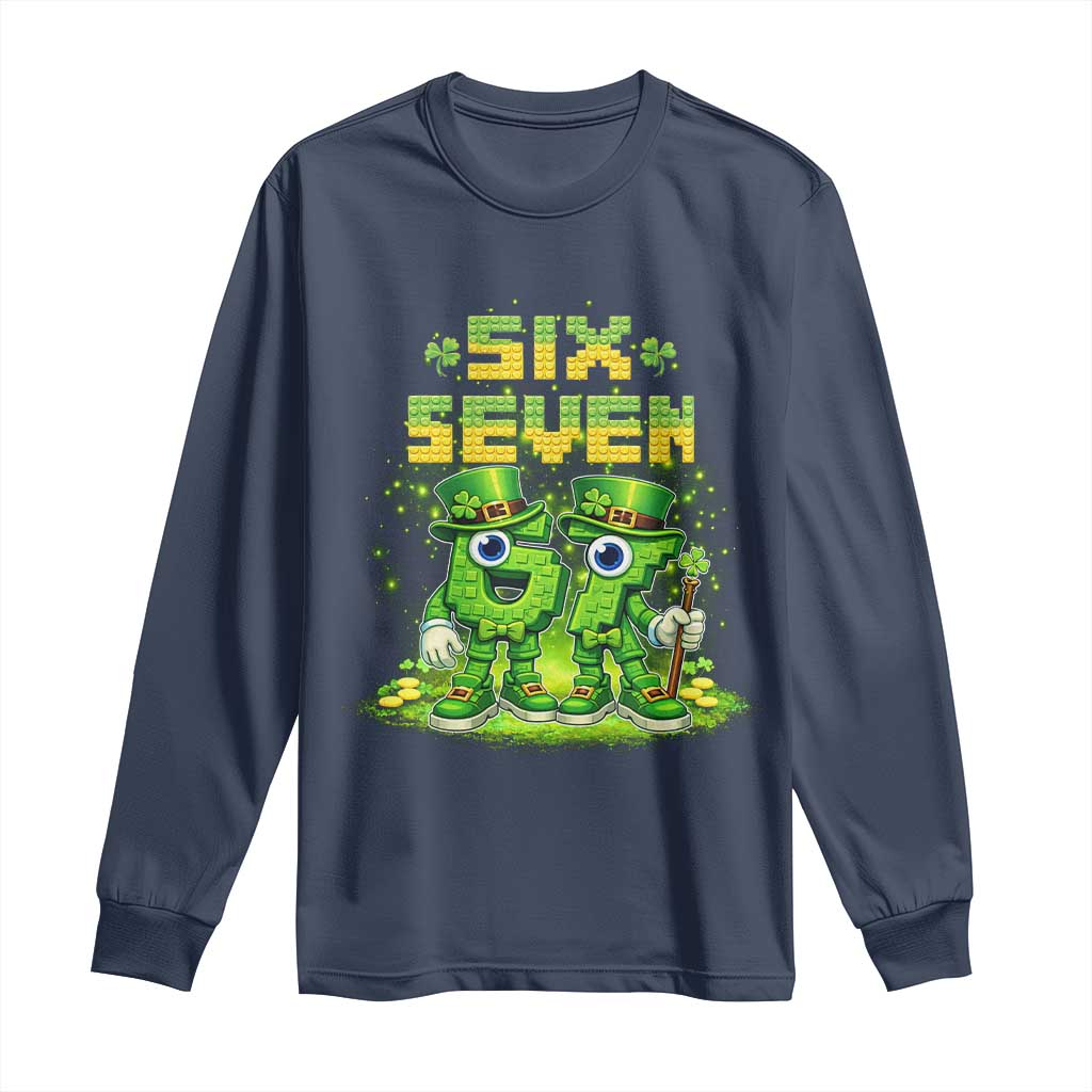 Funny Irish St Patricks Day 67 Long Sleeve Shirt Six Seven Brainrot Italian Gaming 6 7 Meme Gen Alpha Slang TS10 Navy Print Your Wear