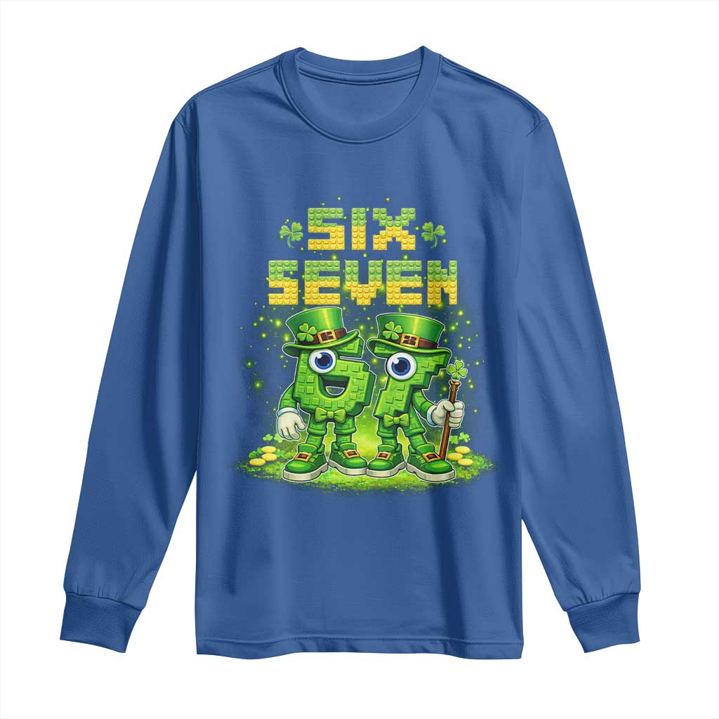 Funny Irish St Patricks Day 67 Long Sleeve Shirt Six Seven Brainrot Italian Gaming 6 7 Meme Gen Alpha Slang TS10 Royal Blue Print Your Wear