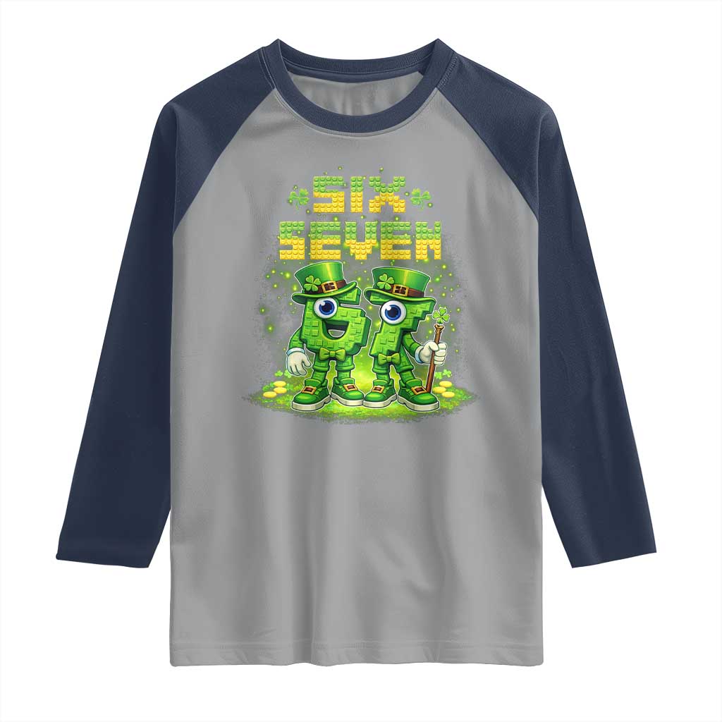 Funny Irish St Patricks Day 67 Raglan Shirt Six Seven Brainrot Italian Gaming 6 7 Meme Gen Alpha Slang TS10 Sport Gray Navy Print Your Wear