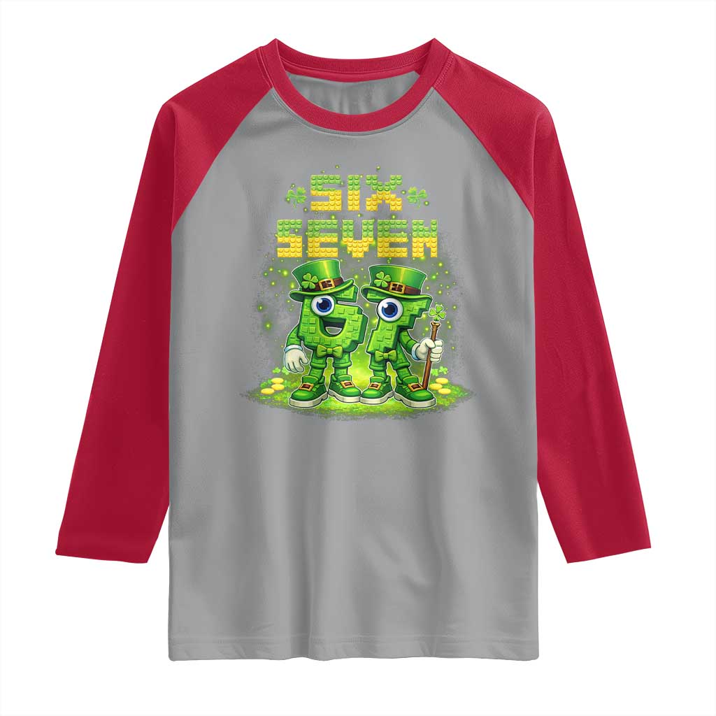 Funny Irish St Patricks Day 67 Raglan Shirt Six Seven Brainrot Italian Gaming 6 7 Meme Gen Alpha Slang TS10 Sport Gray Red Print Your Wear