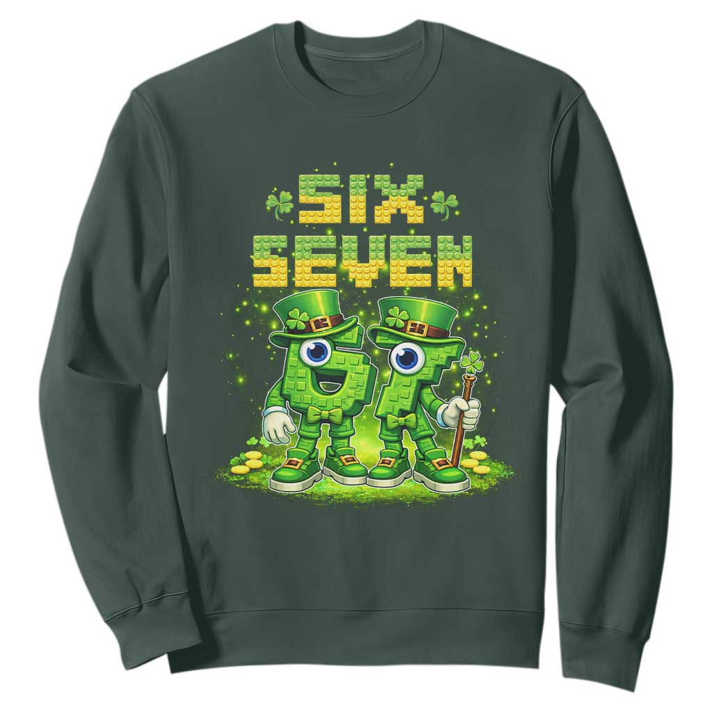 Funny Irish St Patricks Day 67 Sweatshirt Six Seven Brainrot Italian Gaming 6 7 Meme Gen Alpha Slang TS10 Dark Forest Green Print Your Wear
