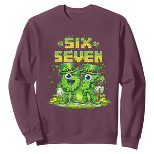 Funny Irish St Patricks Day 67 Sweatshirt Six Seven Brainrot Italian Gaming 6 7 Meme Gen Alpha Slang TS10 Maroon Print Your Wear