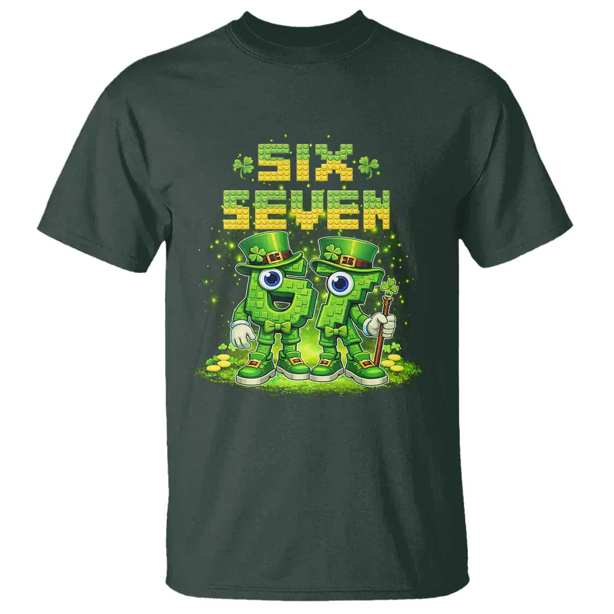 Funny Irish St Patricks Day 67 T Shirt Six Seven Brainrot Italian Gaming 6 7 Meme Gen Alpha Slang TS10 Dark Forest Green Print Your Wear