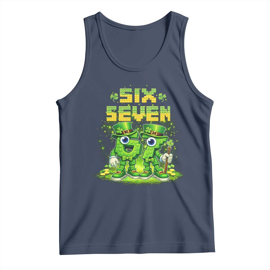 Funny Irish St Patricks Day 67 Tank Top Six Seven Brainrot Italian Gaming 6 7 Meme Gen Alpha Slang TS10 Navy Print Your Wear