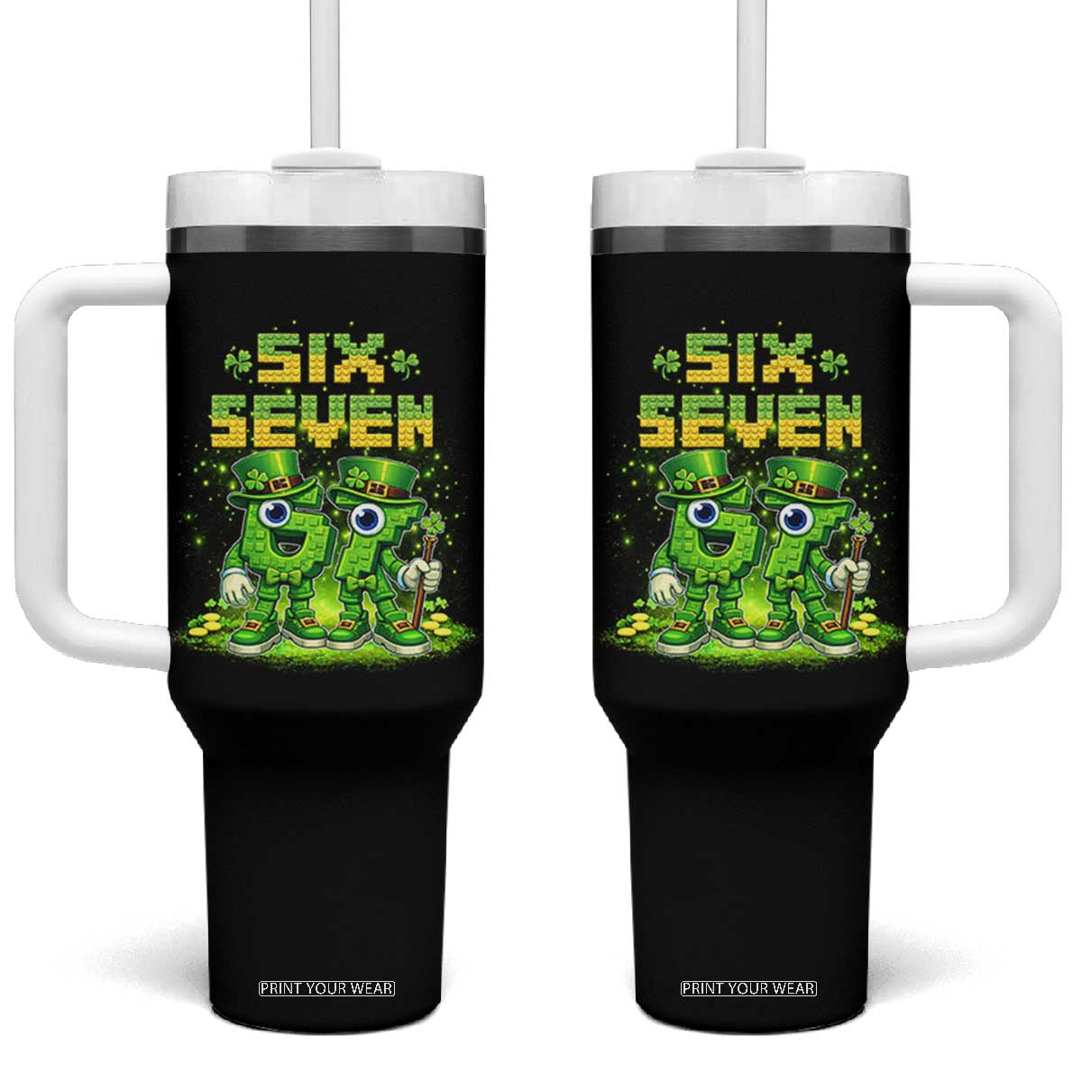 Funny Irish St Patricks Day 67 Tumbler With Handle Six Seven Brainrot Italian Gaming 6 7 Meme Gen Alpha Slang TS10 One Size: 40 oz Black Print Your Wear