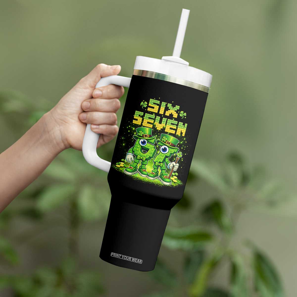 Funny Irish St Patricks Day 67 Tumbler With Handle Six Seven Brainrot Italian Gaming 6 7 Meme Gen Alpha Slang TS10 Print Your Wear