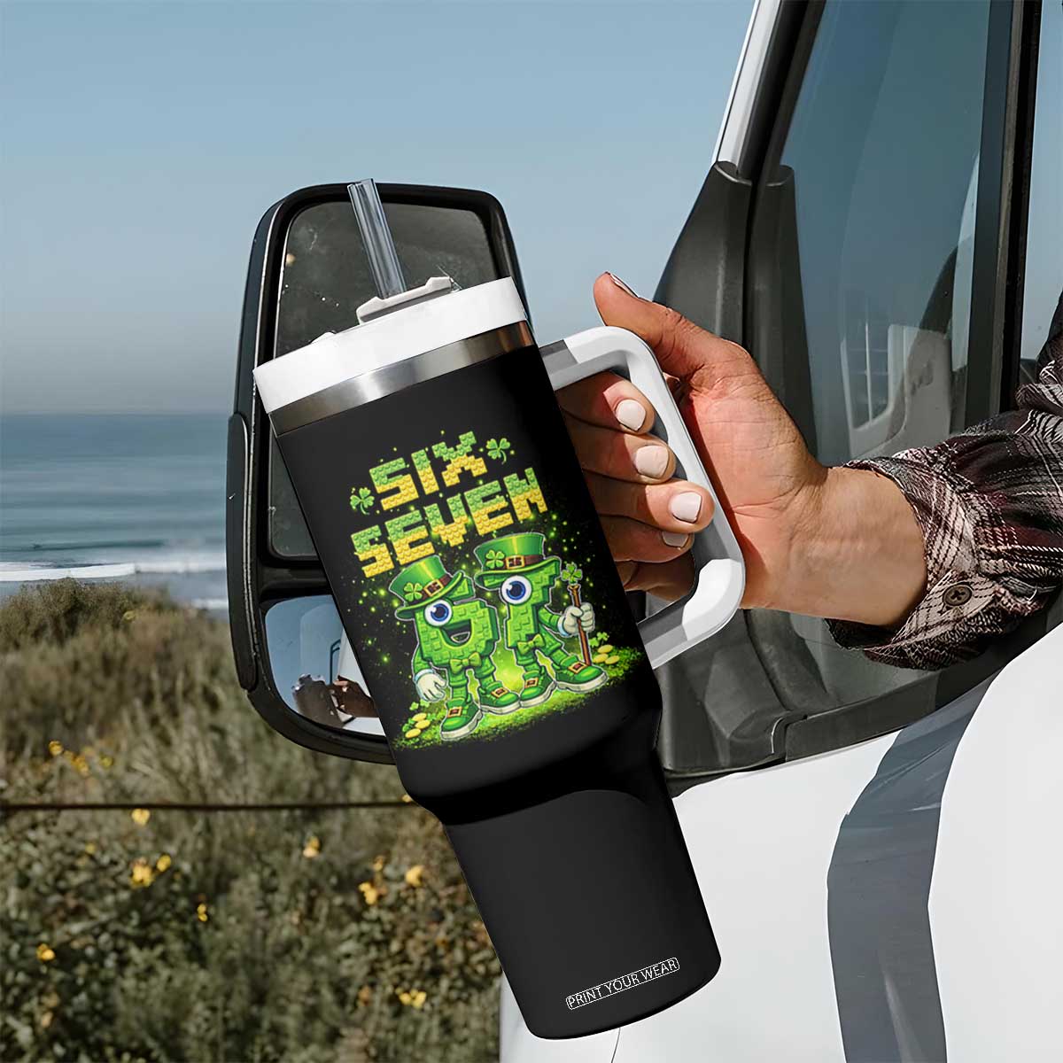 Funny Irish St Patricks Day 67 Tumbler With Handle Six Seven Brainrot Italian Gaming 6 7 Meme Gen Alpha Slang TS10 Print Your Wear