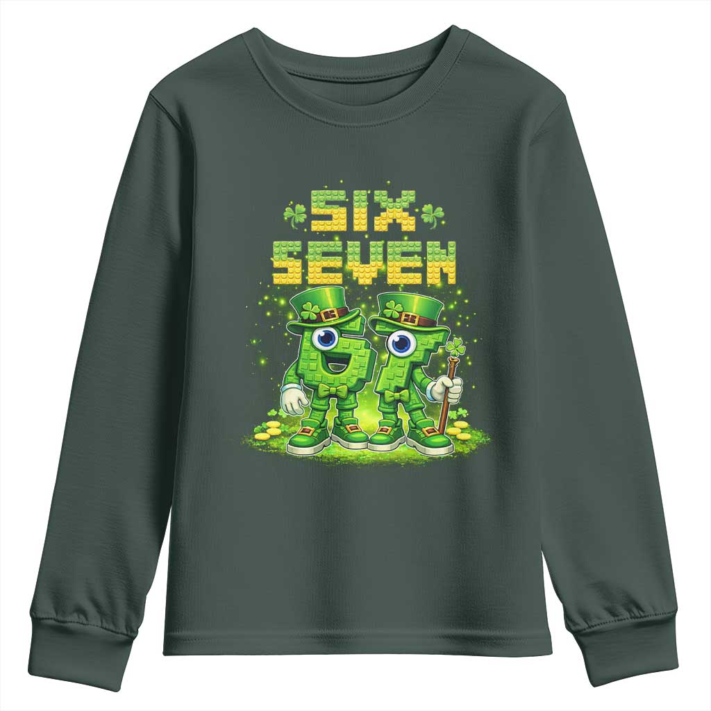 Funny Irish St Patricks Day 67 Youth Sweatshirt Six Seven Brainrot Italian Gaming 6 7 Meme Gen Alpha Slang TS10 Dark Forest Green Print Your Wear