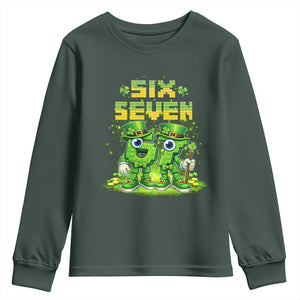 Funny Irish St Patricks Day 67 Youth Sweatshirt Six Seven Brainrot Italian Gaming 6 7 Meme Gen Alpha Slang TS10 Dark Forest Green Print Your Wear