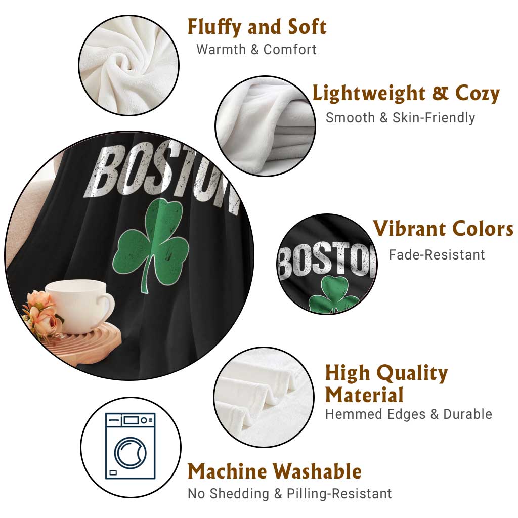 Boston Throw Blanket St Patricks Day Irish Green Shamrock Massachusetts TS10 Print Your Wear