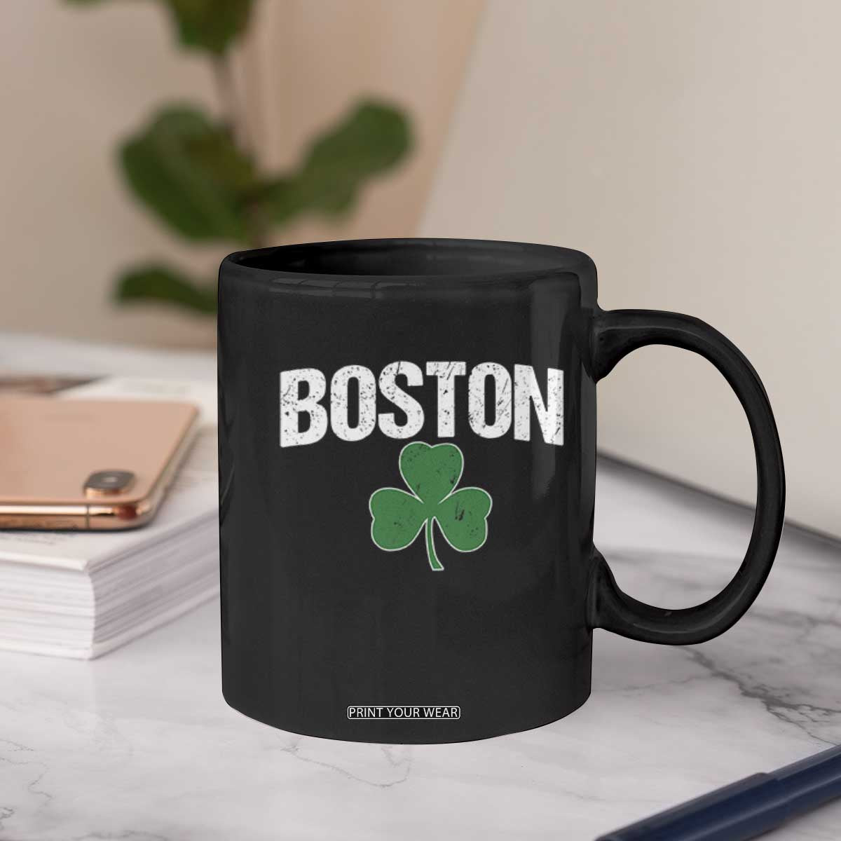 Boston Coffee Mug St Patricks Day Irish Green Shamrock Massachusetts TS10 Print Your Wear