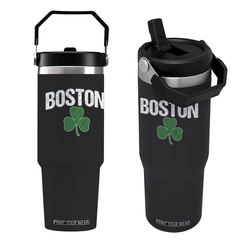 Boston Flip Straw Tumbler St Patricks Day Irish Green Shamrock Massachusetts TS10 One Size: 30 oz Black Print Your Wear