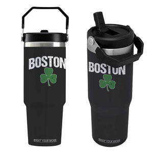 Boston Flip Straw Tumbler St Patricks Day Irish Green Shamrock Massachusetts TS10 One Size: 30 oz Black Print Your Wear