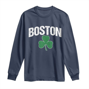 Boston Long Sleeve Shirt St Patricks Day Irish Green Shamrock Massachusetts TS10 Navy Print Your Wear