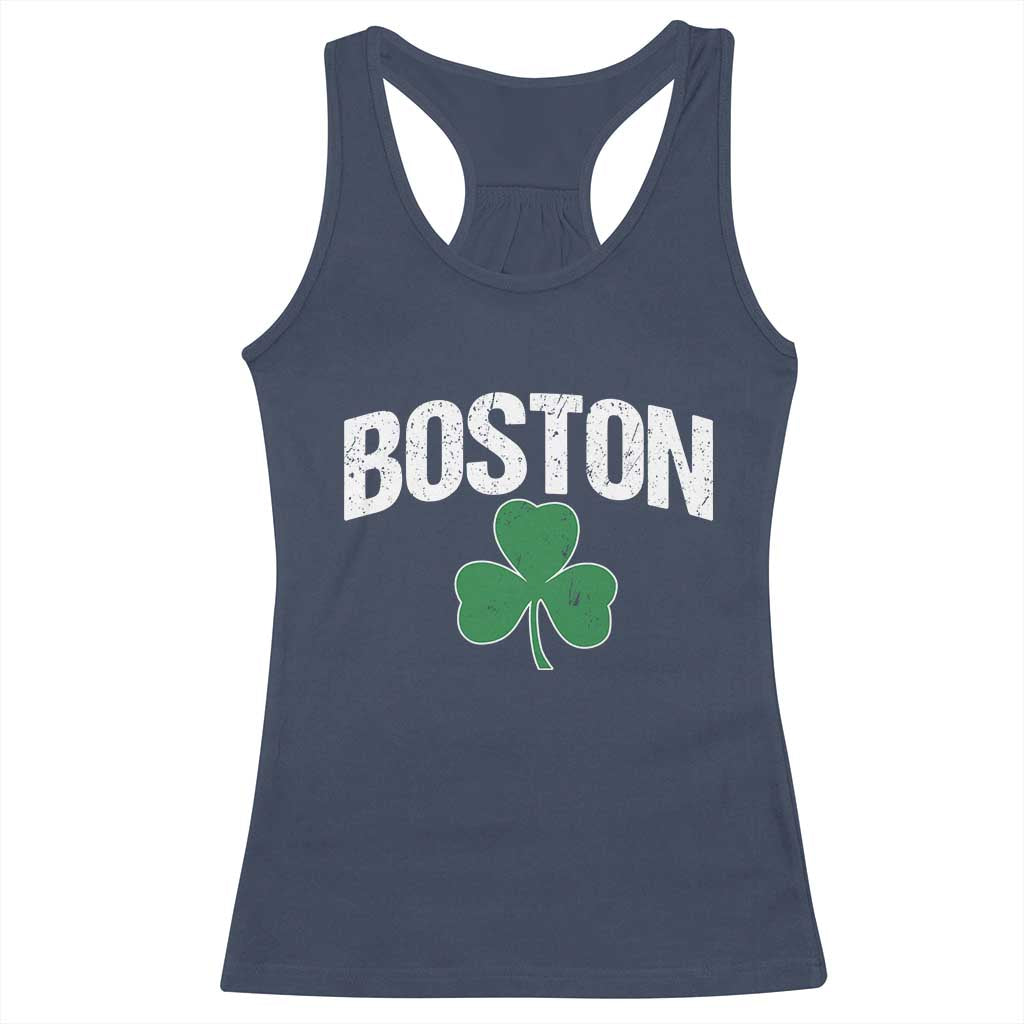 Boston Racerback Tank Top St Patricks Day Irish Green Shamrock Massachusetts TS10 Navy Print Your Wear