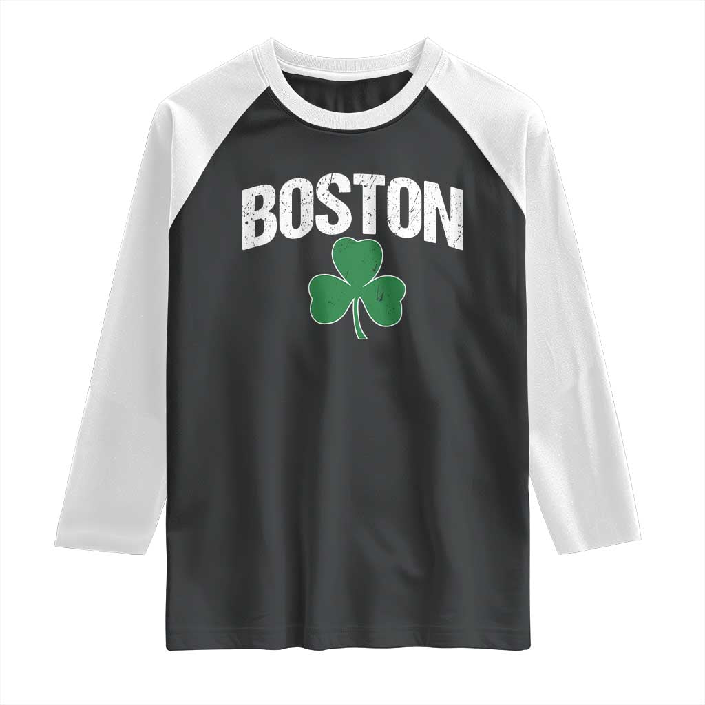 Boston Raglan Shirt St Patricks Day Irish Green Shamrock Massachusetts TS10 Black White Print Your Wear
