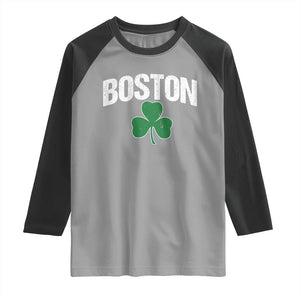 Boston Raglan Shirt St Patricks Day Irish Green Shamrock Massachusetts TS10 Sport Gray Black Print Your Wear