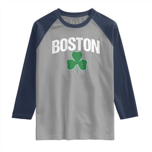 Boston Raglan Shirt St Patricks Day Irish Green Shamrock Massachusetts TS10 Sport Gray Navy Print Your Wear