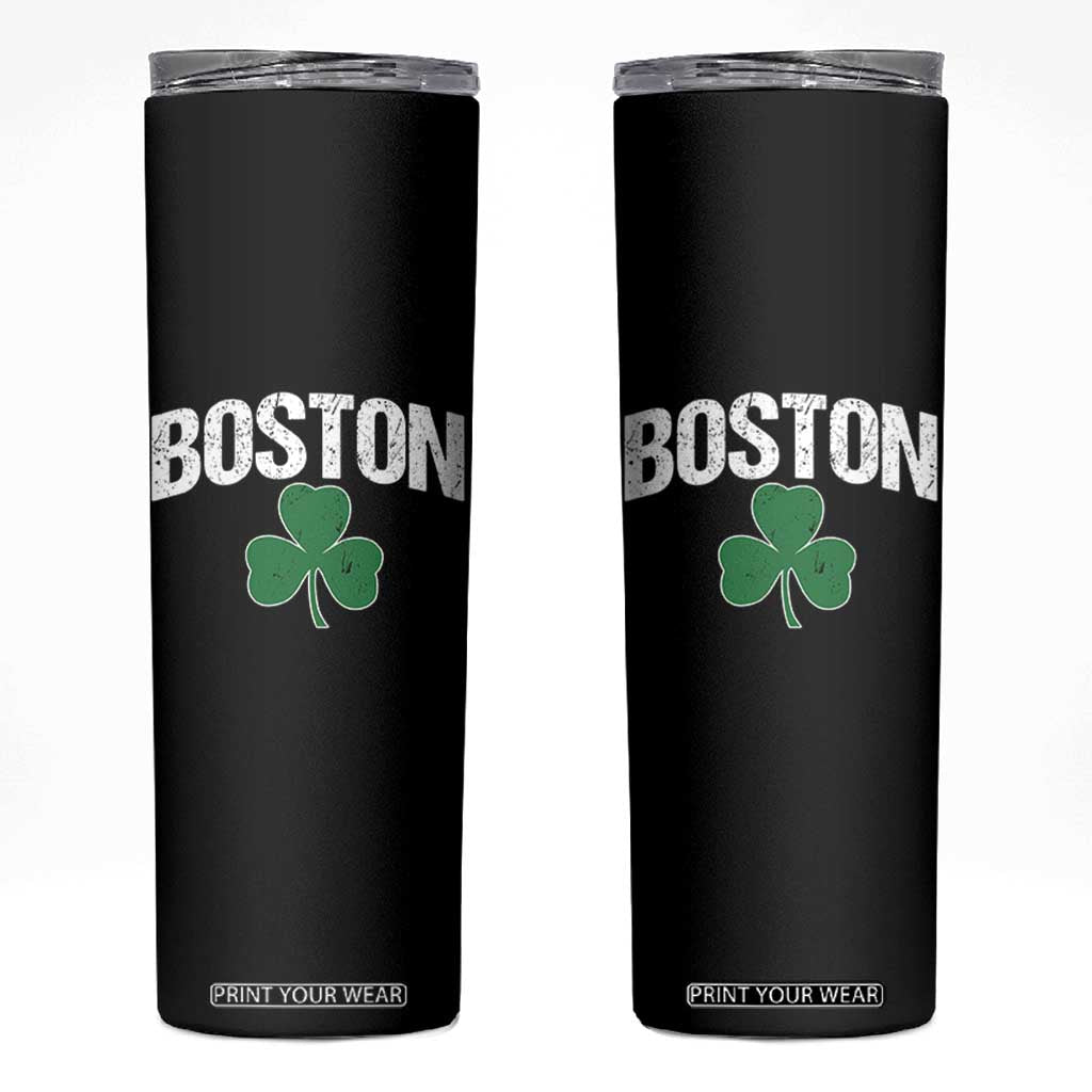Boston Skinny Tumbler St Patricks Day Irish Green Shamrock Massachusetts TS10 Black Print Your Wear