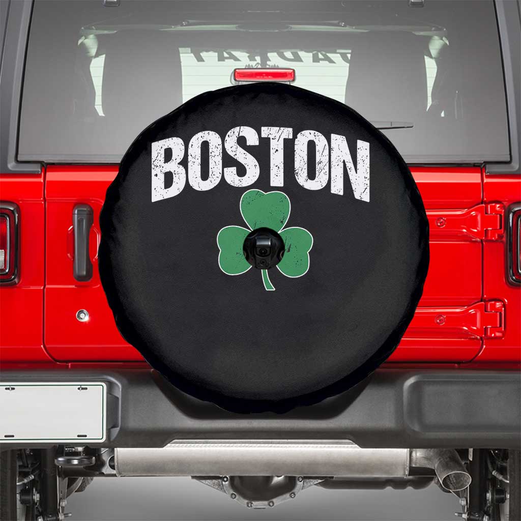 Boston Spare Tire Cover St Patricks Day Irish Green Shamrock Massachusetts TS10 Black Print Your Wear