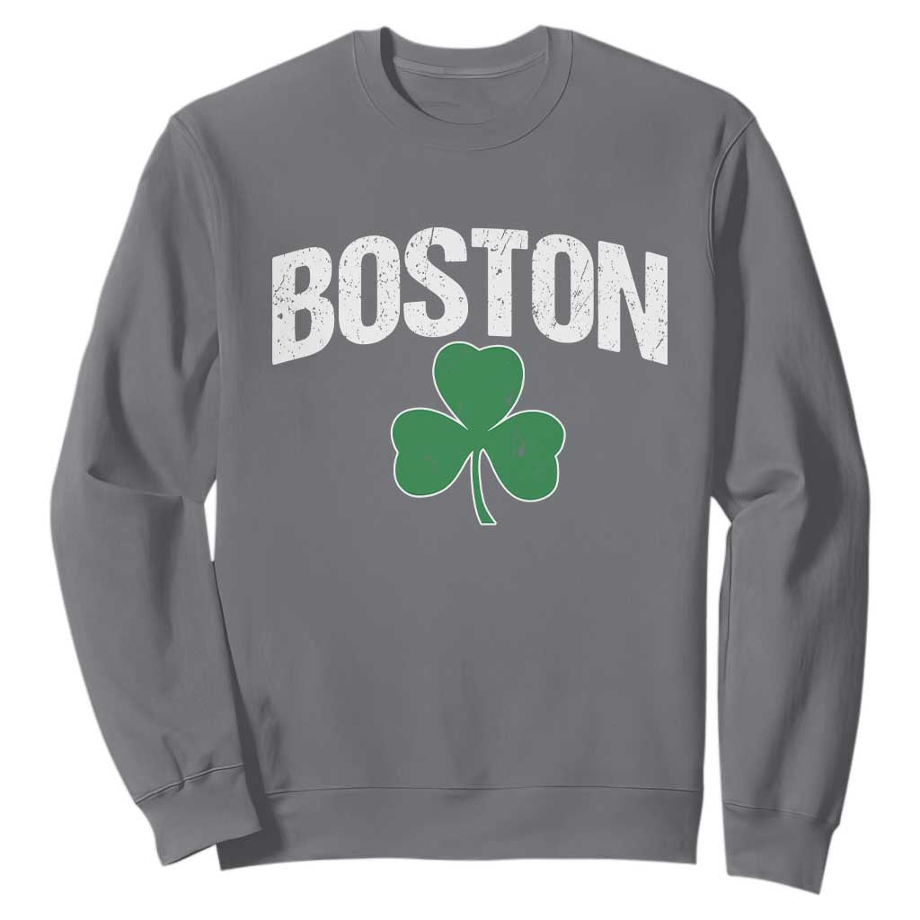 Boston Sweatshirt St Patricks Day Irish Green Shamrock Massachusetts TS10 Charcoal Print Your Wear