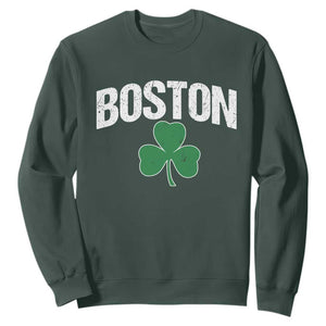 Boston Sweatshirt St Patricks Day Irish Green Shamrock Massachusetts TS10 Dark Forest Green Print Your Wear